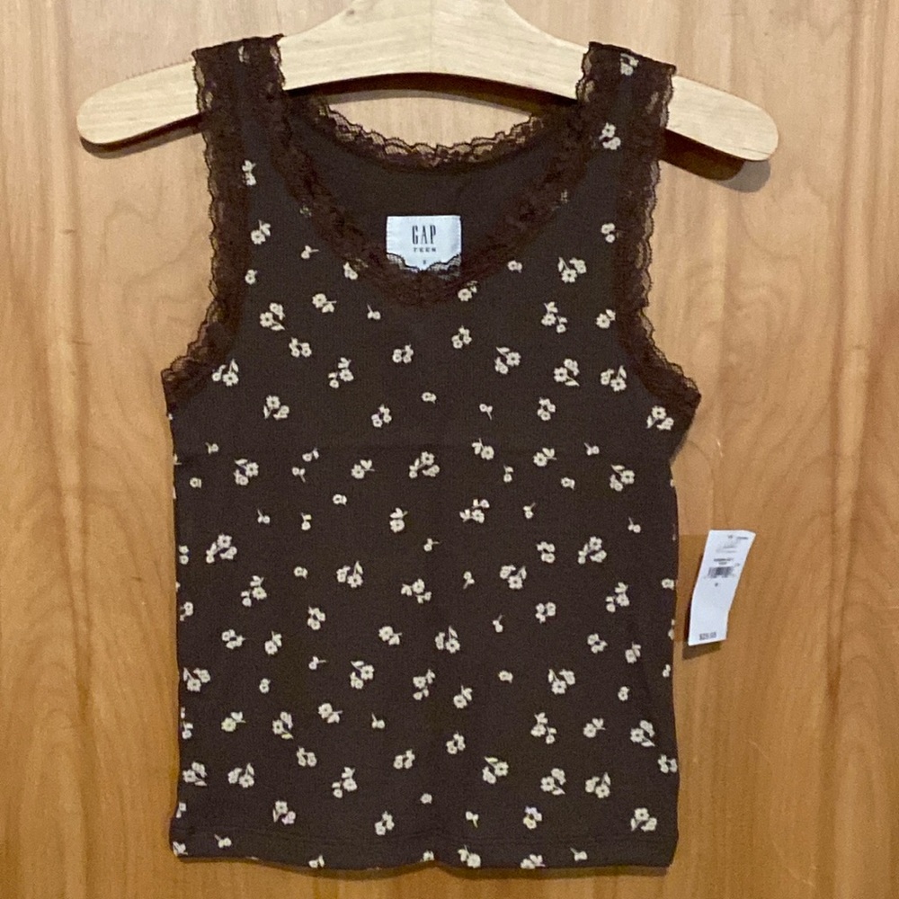 GAP teen floral cropped lace trim ribbed tank